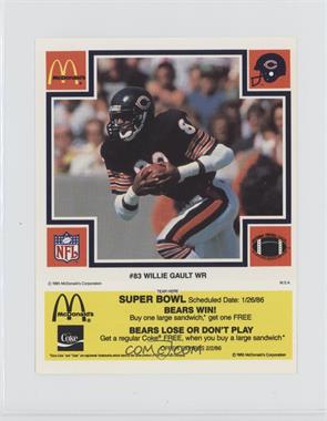 1985 McDonald's Chicago Bears - [Base] - Super Bowl Yellow Tab #83 - Willie Gault [Noted]