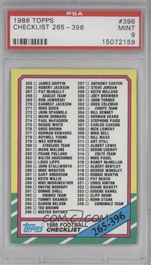 1986 Topps - [Base] #396.2 - Checklist - Cards 265-396 (D* on Copyright Line) [PSA 9 MINT]