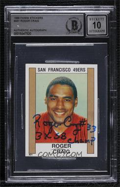 1988 Panini Album Stickers - [Base] #401 - Roger Craig [BAS BGS Authentic]