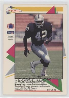 1991 Pacific Flash Cards - [Base] #107 - Ronnie Lott [EX to NM]