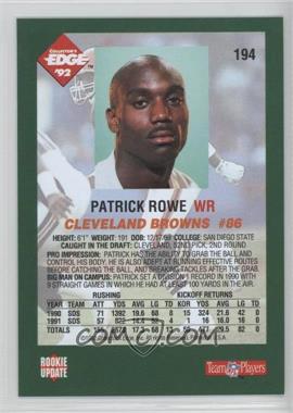 1992 Collector's Edge - [Base] - Blank Front #194 - Patrick Rowe