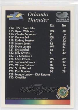 1992 Ultimate World League of American Football - [Base] #130 - Checklist - Orlando Thunder
