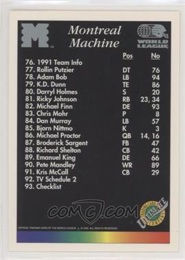 1992 Ultimate World League of American Football - [Base] #93 - Checklist - Montreal Machine