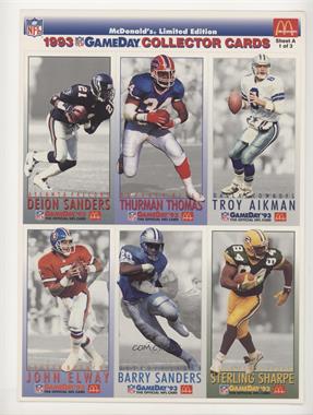 1993 Fleer McDonald's NFL GameDay - Sheets #MCDA-1AS - Deion Sanders, Thurman Thomas, Troy Aikman, John Elway, Barry Sanders, Sterling Sharpe [Noted]