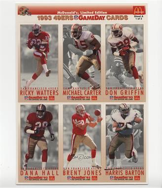 1993 Fleer McDonald's NFL GameDay - Sheets #MCDC-1SF - Don Griffin, Michael Carter, Ricky Watters, Harris Barton, Brent Jones, Dana Hall