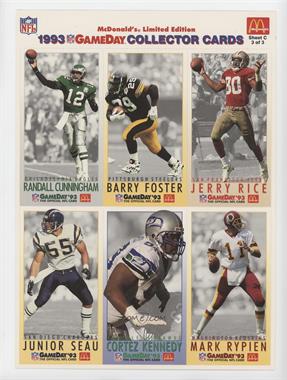 1993 Fleer McDonald's NFL GameDay - Sheets #MCDC-3AS - Barry Foster, Jerry Rice, Cortez Kennedy, Mark Rypien, Randall Cunningham, Junior Seau [EX to NM]