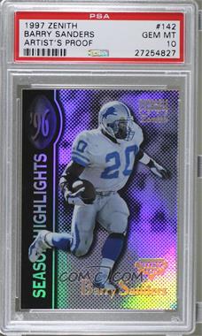 1997 Pinnacle Zenith - [Base] - Artist's Proof #142 - Barry Sanders [PSA 10 GEM MT]