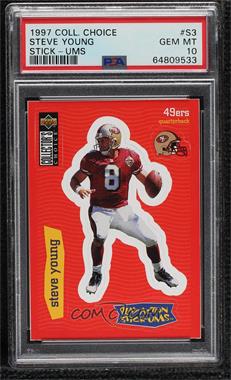 1997 Upper Deck Collector's Choice - Play Action Stick-Ums #S3 - Steve Young [PSA 10 GEM MT]