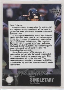 1997 Upper Deck NFL Legends - Autographs Expired Reservation Cards #AL-163 - Mike Singletary