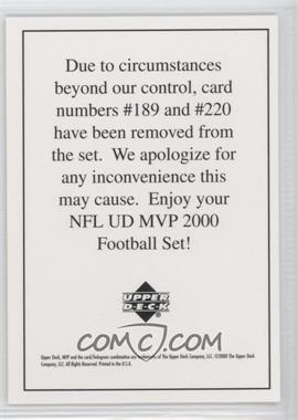 2000 Upper Deck MVP - Missing Cards Notification #NOCA - Notification Card