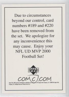 2000 Upper Deck MVP - Missing Cards Notification #NOCA - Notification Card
