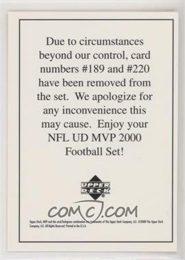2000 Upper Deck MVP - Missing Cards Notification #NOCA - Notification Card