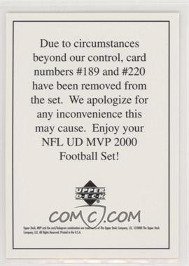 2000 Upper Deck MVP - Missing Cards Notification #NOCA - Notification Card