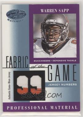 2001 Leaf Certified Materials - Fabric of the Game - Jersey Numbers #FG-147 - Warren Sapp /99