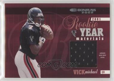 2002 Donruss - Rookie Year Materials #RY-10 - Michael Vick /100