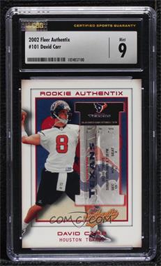 2002 Fleer Authentix - [Base] #101 - Rookie Authentix - David Carr /1250 [CSG 9 Mint]