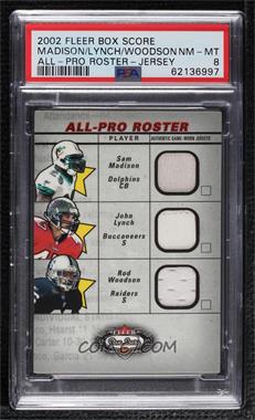 2002 Fleer Box Score - All-Pro Roster Jerseys #MLW - Sam Madison, John Lynch, Rod Woodson [PSA 8 NM‑MT]