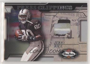 2002 Fleer Box Score - Press Clippings Jerseys - Patches #_JERI - Jerry Rice /50
