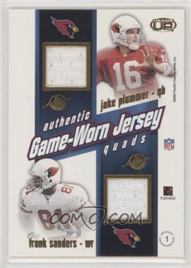 2002 Pacific Heads Up - Game Worn Jersey Quads - Gold #1 - Thomas Jones, David Boston, Jake Plummer, Frank Sanders /45