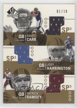 2002 SP Authentic - Threads Triple - Gold #AT3-CH - David Carr, Joey Harrington, Patrick Ramsey /10