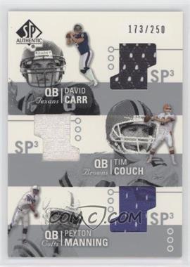 2002 SP Authentic - Threads Triple #AT3-CC - David Carr, Tim Couch, Peyton Manning /250