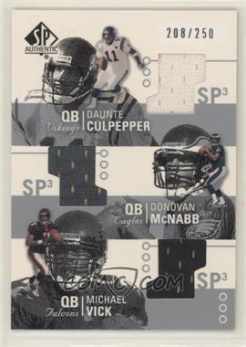 2002 SP Authentic - Threads Triple #AT3-CM - Daunte Culpepper, Donovan McNabb, Michael Vick /250