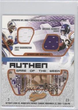 2003 Fleer Authentix - Jersey Authentix Game of the Week - Ripped #JH-MB - Joey Harrington, Michael Bennett