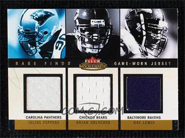 2003 Fleer Mystique - Rare Finds - Triple Jersey #RFT-JP/BU/RL - Julius Peppers, Brian Urlacher, Ray Lewis /150