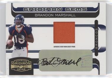 2006 Donruss Gridiron Gear - [Base] - Rookie Gridiron Gems Prime Signatures #215 - Gridiron Gems - Brandon Marshall /50