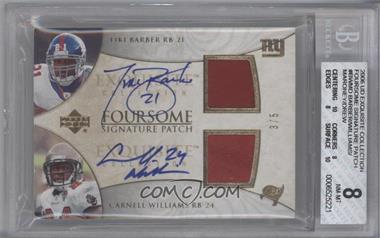 2006 Upper Deck Exquisite Collection - Foursome Signature Patch #EFSP-BWMD - Tiki Barber, Laurence Maroney, Cadillac Williams, Maurice Jones-Drew /5 [BGS 8 NM‑MT]