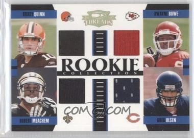 2007 Donruss Threads - Rookie Collection Quads Materials #RQM-3 - Dwayne Bowe, Greg Olsen, Robert Meachem, Brady Quinn /100