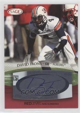 2007 SAGE Autographed Football - Autographs - Red #A26 - David Irons