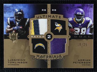 2007 Ultimate Collection - Ultimate Dual Materials - Gold Patch #UDM-4 - LaDainian Tomlinson, Adrian Peterson /25