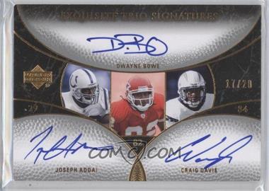 2007 Upper Deck Exquisite Collection - Exquisite Trio Signatures #ETS-ABD - Joseph Addai, Dwayne Bowe, Craig Davis /20