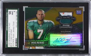 2008 Bowman Sterling - [Base] - Autographed Relics Gold Refractor #147 - Chad Henne /100 [SGC 9 MINT]