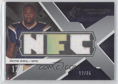 2008 SPx - Rookie Winning Materials - Dual Jersey Conference Letters Numbered to 15 #RM-DA - Donnie Avery /15