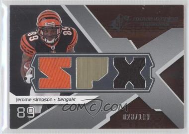 2008 SPx - Rookie Winning Materials - Dual Jersey SPX Letters Numbered to 199 #RM-SI - Jerome Simpson /199