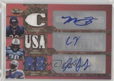2008 Topps Triple Threads - Autographed Relic Combos #TTRCA-12 - Kevin Smith, Chris Johnson, Matt Forte /36