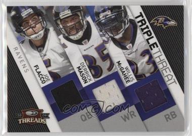 2009 Donruss Threads - Triple Threat - Materials #6 - Joe Flacco, Derrick Mason, Willis McGahee /250