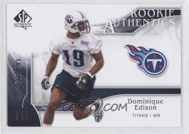 2009 SP Authentic - [Base] #298 - Rookie Authentics - Dominique Edison /999