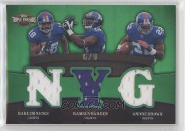 2009 Topps Triple Threads - Relic Combos - Emerald #TTRC-34 - Hakeem Nicks, Ramses Barden, Andre Brown /9