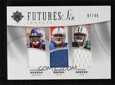 2009 Upper Deck Ultimate Collection - Ultimate Futures Six Jerseys #F6J-6 - Knowshon Moreno, Donald Brown, Shonn Greene, Chris "Beanie" Wells, LeSean McCoy, Andre Brown /99