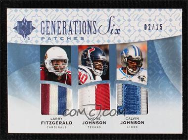 2009 Upper Deck Ultimate Collection - Ultimate Generations Six Jerseys - Patches #G6J-11 - Larry Fitzgerald, Andre Johnson, Calvin Johnson, Jeremy Maclin, Mohamed Massaquoi, Kenny Britt /15