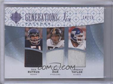 2009 Upper Deck Ultimate Collection - Ultimate Generations Six Jerseys - Patches #G6J-5 - Dick Butkus, Jack Ham, Lawrence Taylor, Ray Lewis, Patrick Willis, Aaron Curry /15