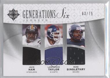 2009 Upper Deck Ultimate Collection - Ultimate Generations Six Jerseys #G6J-22 - Jack Ham, Lawrence Taylor, Mike Singletary, Ray Lewis, Derrick Brooks, A.J. Hawk /75