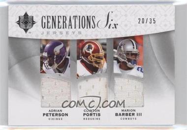 2009 Upper Deck Ultimate Collection - Ultimate Generations Six Jerseys #G6J-8 - Adrian Peterson, Clinton Portis, Marion Barber III, Knowshon Moreno, Chris "Beanie" Wells, Donald Brown /35