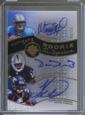 2009 Upper Deck Ultimate Collection - Ultimate Rookie Trio Signatures #TR-SMH - Matthew Stafford, Darrius Heyward-Bey, Knowshon Moreno /15