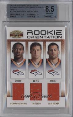 2010 Panini Gridiron Gear - Rookie Orientation Triple Materials #3 - Eric Decker, Demaryius Thomas, Tim Tebow /250 [BGS 8.5 NM‑MT+]