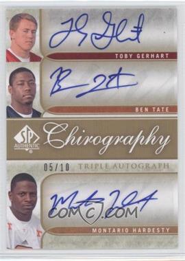 2010 SP Authentic - Chirography Triple Autographs #CH3-GTH - Toby Gerhart, Ben Tate, Montario Hardesty /10