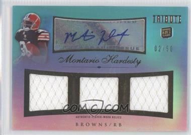 2010 Topps Tribute - Autographed Triple Relics - Blue Rainbow #ATR-MH - Montario Hardesty /50